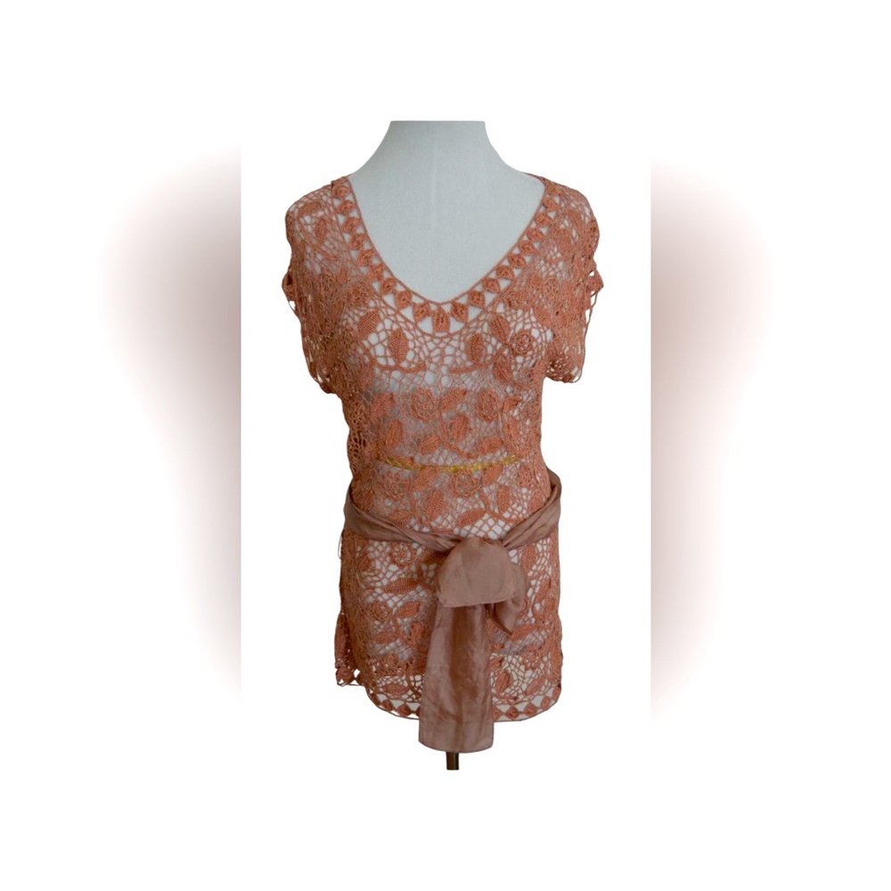Anthropologie Linen Delicate Crochet "Winter Rose Pullover" Top‎ - Picture 3 of 7
